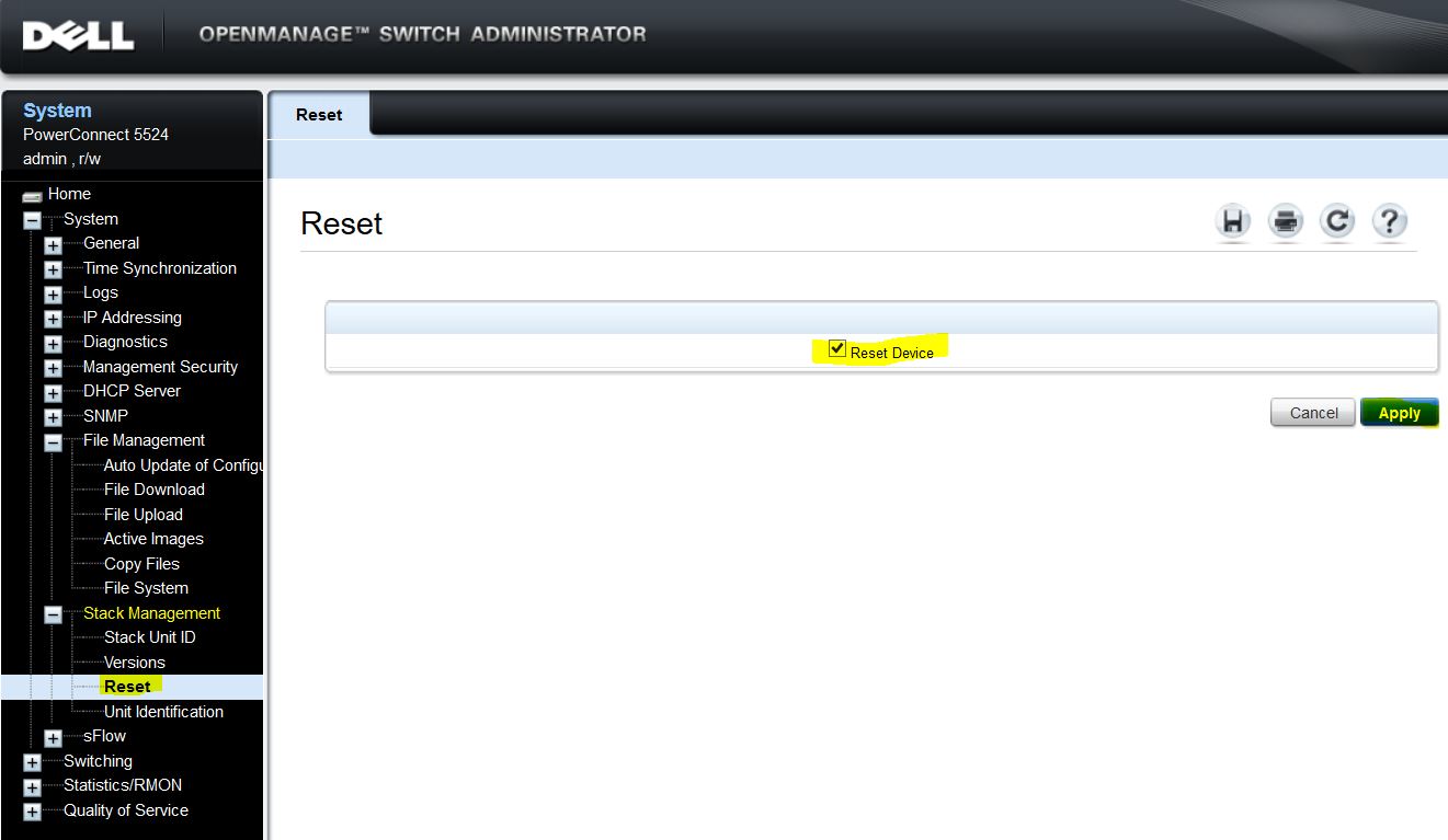 Dell PowerConnect 5500 Active Images RESET Device